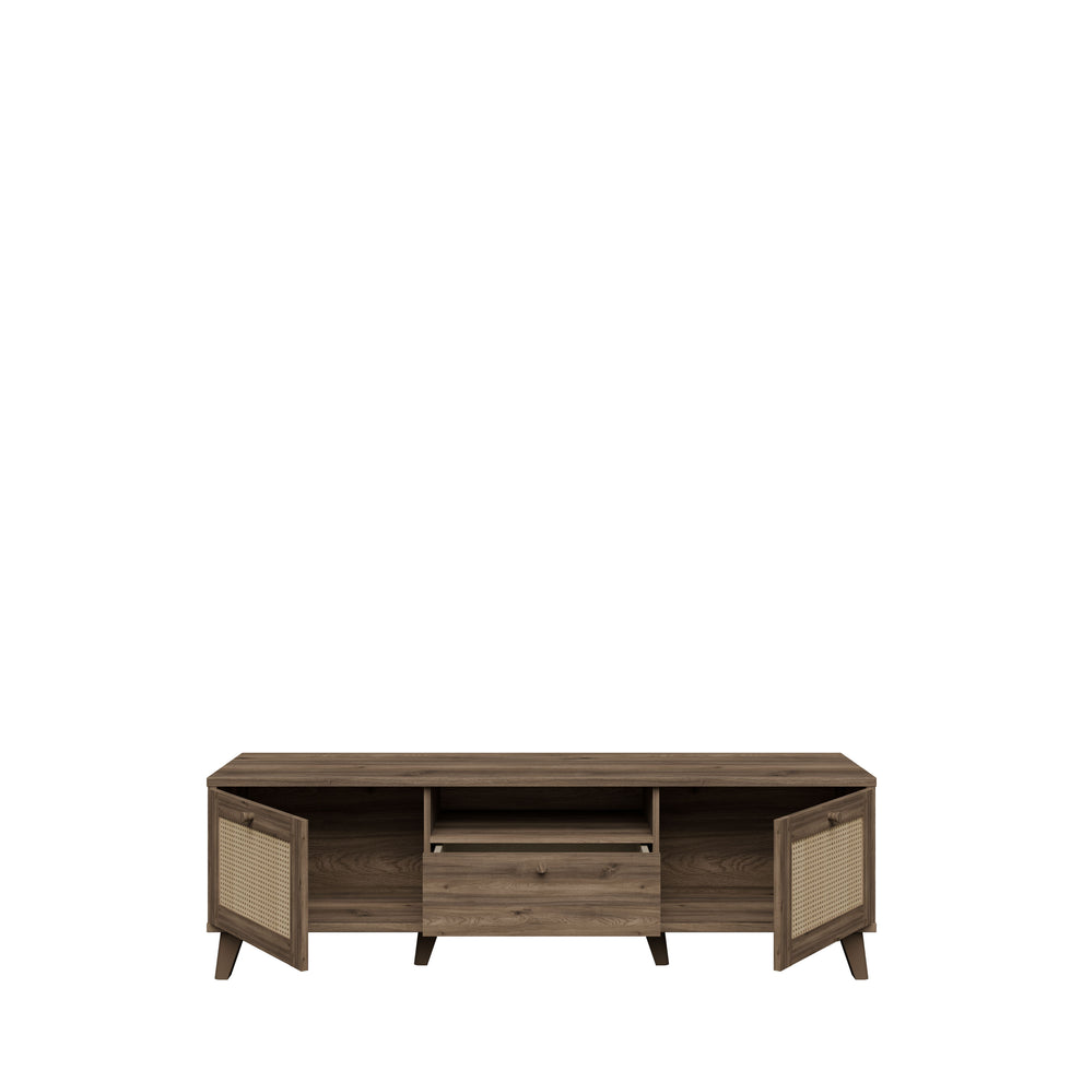 Comoda Tv Glowkiss, Stejar Valencia Si Ratan Natural, 159.2 Cm