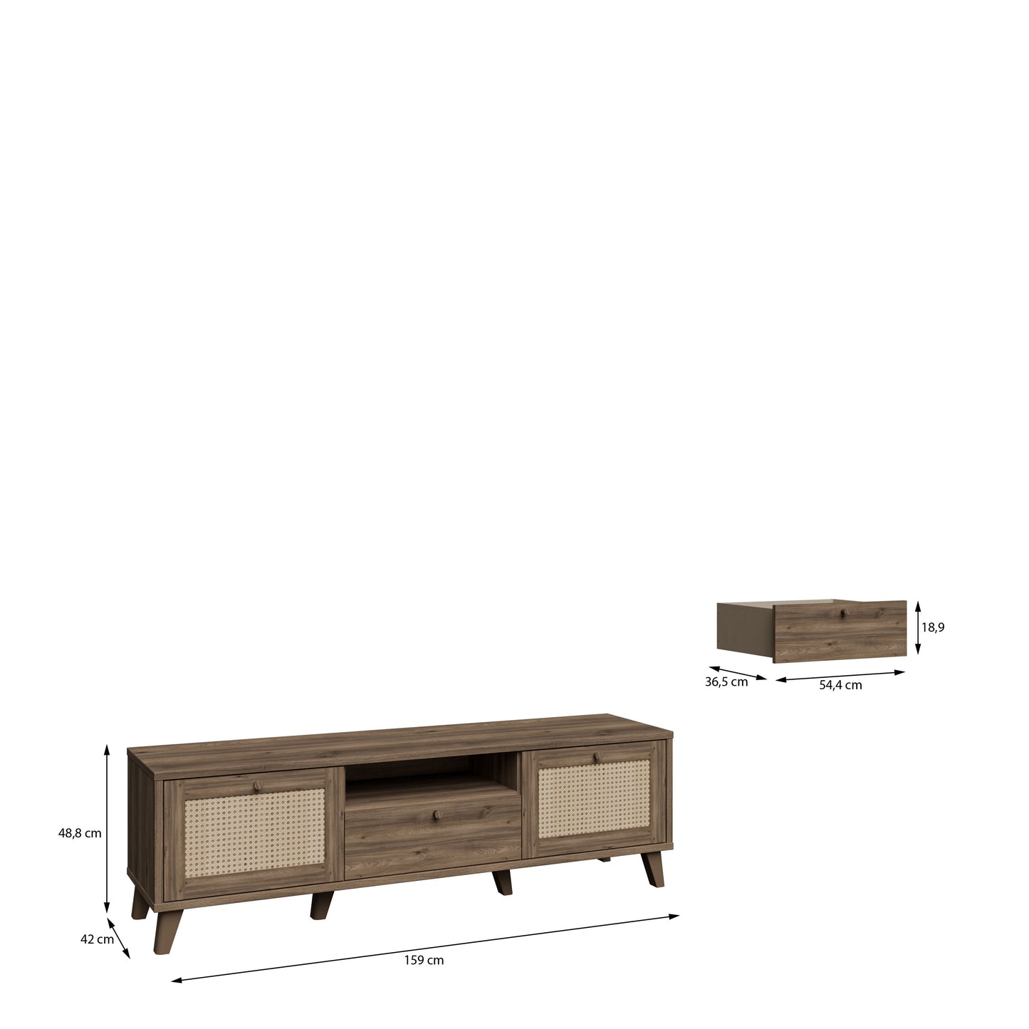 Comoda Tv Glowkiss, Stejar Valencia Si Ratan Natural, 159.2 Cm
