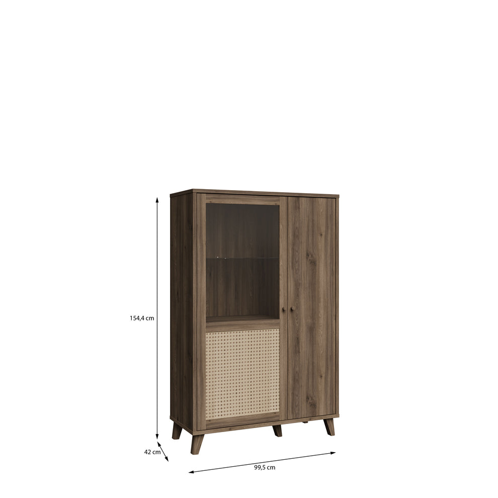 Vitrina Joasa Glowkiss, Stejar Valencia Si Ratan Natural, 99.5Cm