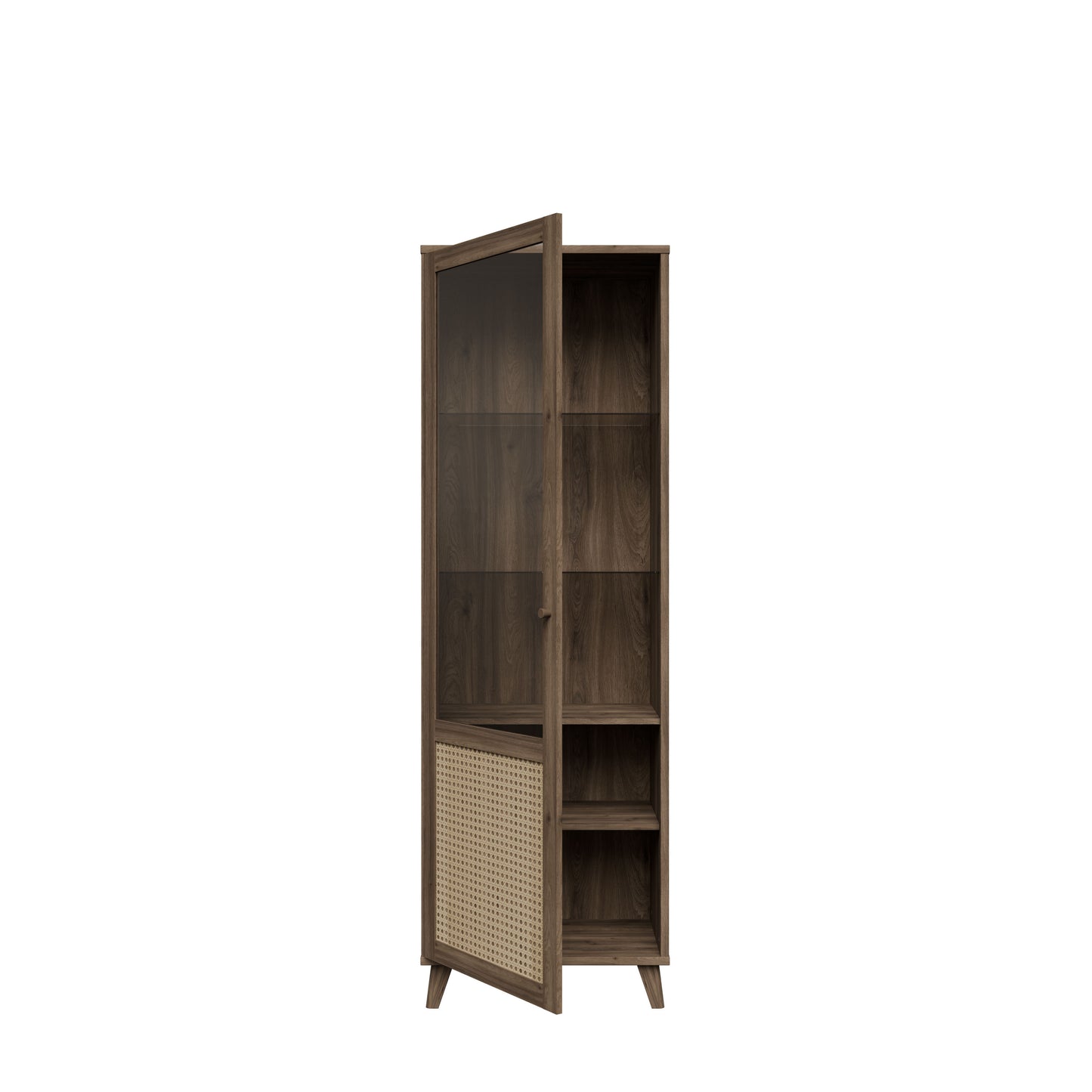 Vitrina Inalta Glowkiss, Stejar Valencia Si Ratan Natural, 64.8 Cm