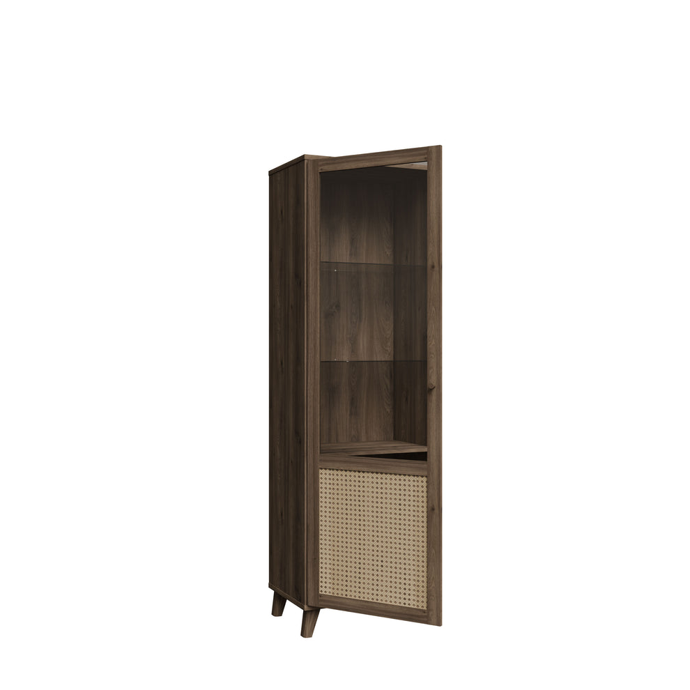 Vitrina Inalta Glowkiss, Stejar Valencia Si Ratan Natural, 64.8 Cm