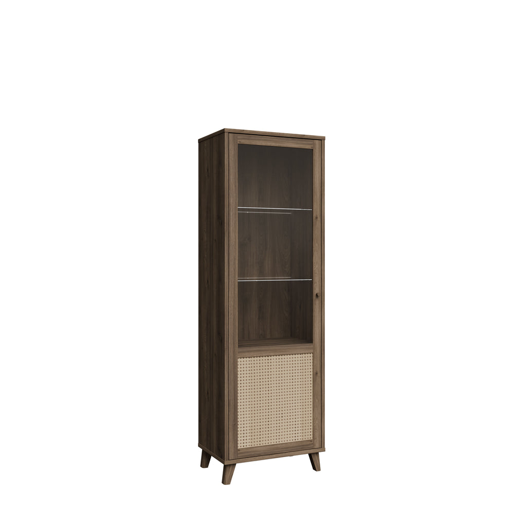 Vitrina Inalta Glowkiss, Stejar Valencia Si Ratan Natural, 64.8 Cm