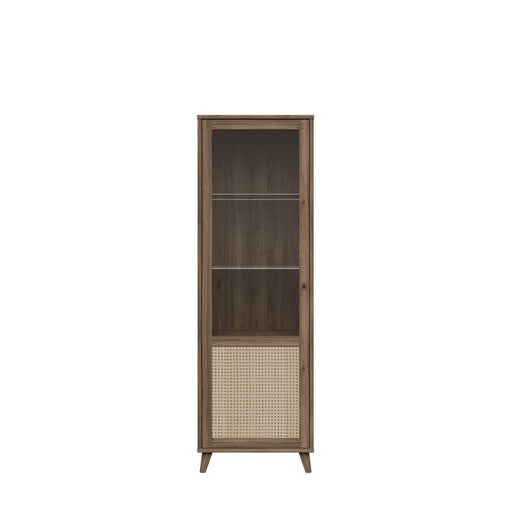 Vitrina Inalta Glowkiss, Stejar Valencia Si Ratan Natural, 64.8 Cm