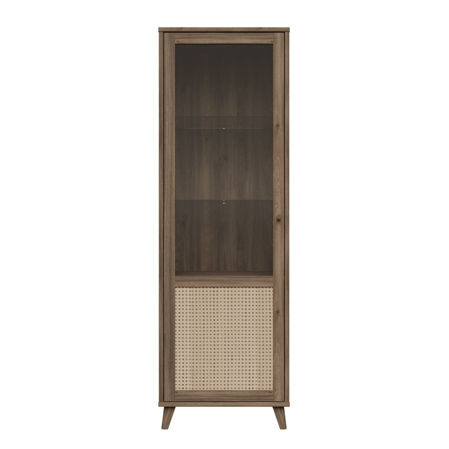 Vitrina Inalta Glowkiss, Stejar Valencia Si Ratan Natural, 64.8 Cm