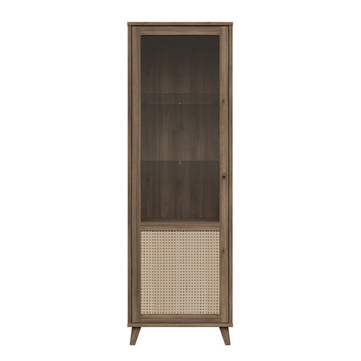 Vitrina Inalta Glowkiss, Stejar Valencia Si Ratan Natural, 64.8 Cm