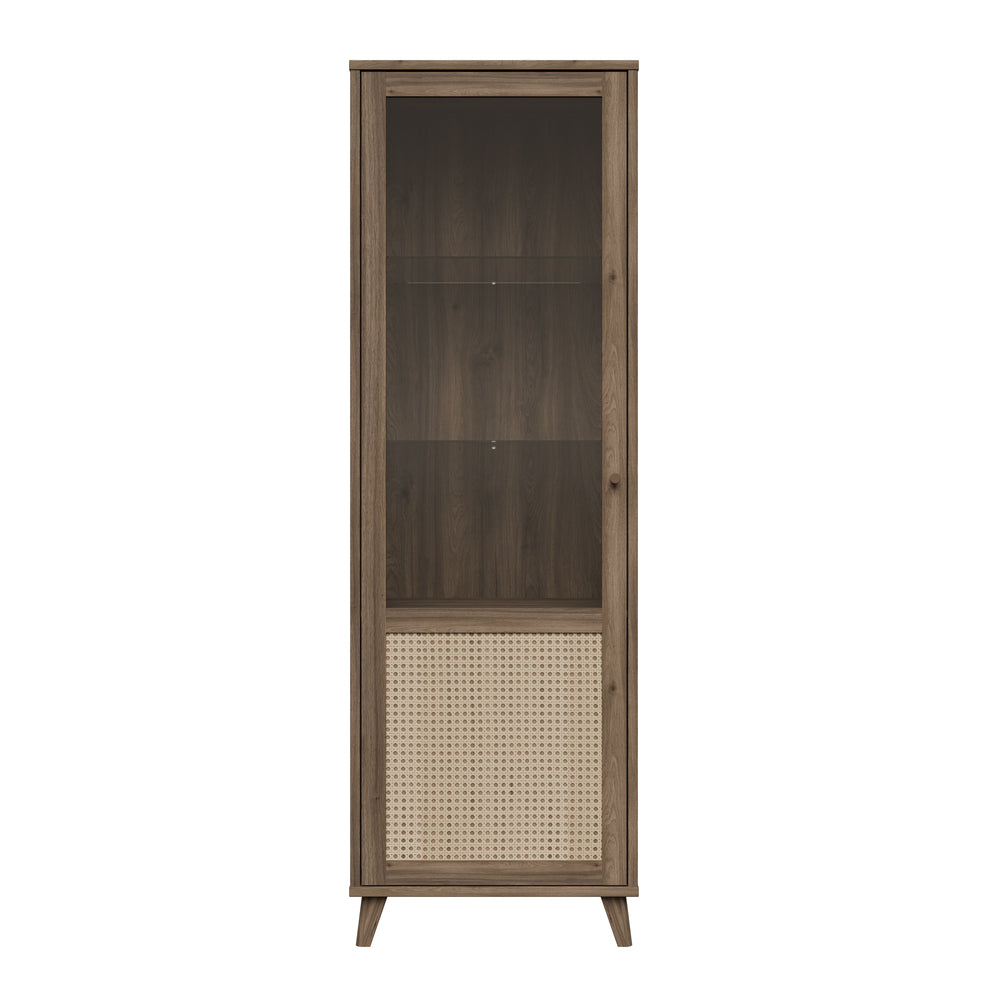 Vitrina Inalta Glowkiss, Stejar Valencia Si Ratan Natural, 64.8 Cm