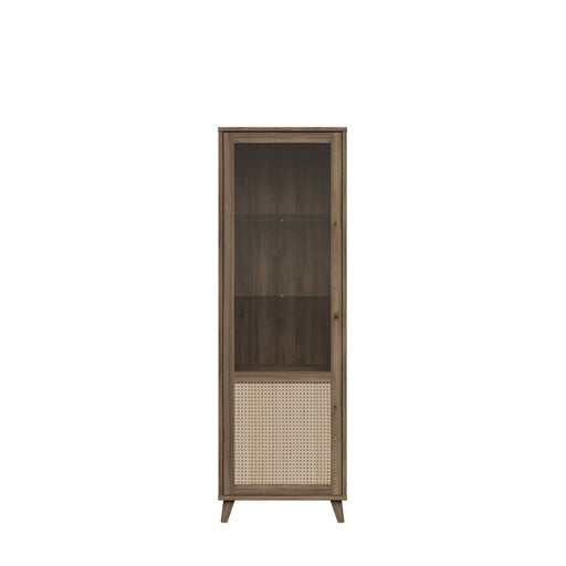 Vitrina Inalta Glowkiss, Stejar Valencia Si Ratan Natural, 64.8 Cm