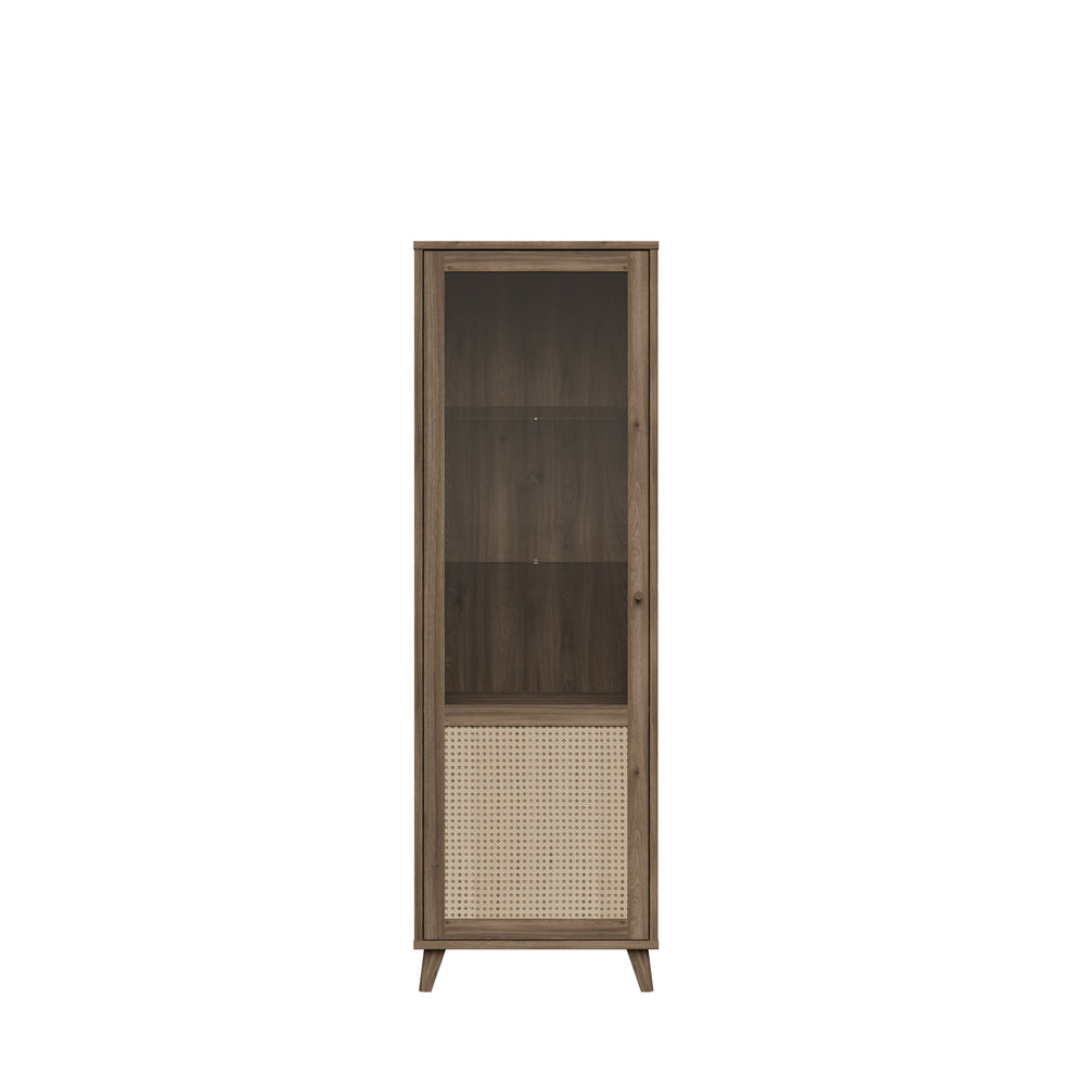 Vitrina Inalta Glowkiss, Stejar Valencia Si Ratan Natural, 64.8 Cm