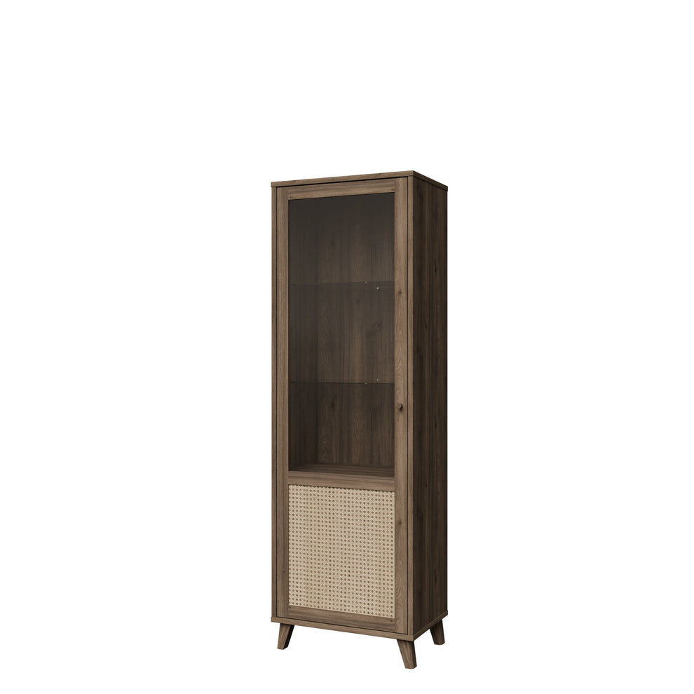 Vitrina Inalta Glowkiss, Stejar Valencia Si Ratan Natural, 64.8 Cm
