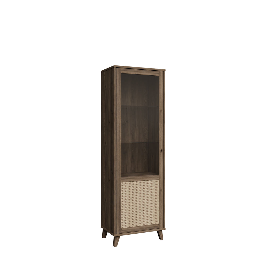 Vitrina Inalta Glowkiss, Stejar Valencia Si Ratan Natural, 64.8 Cm