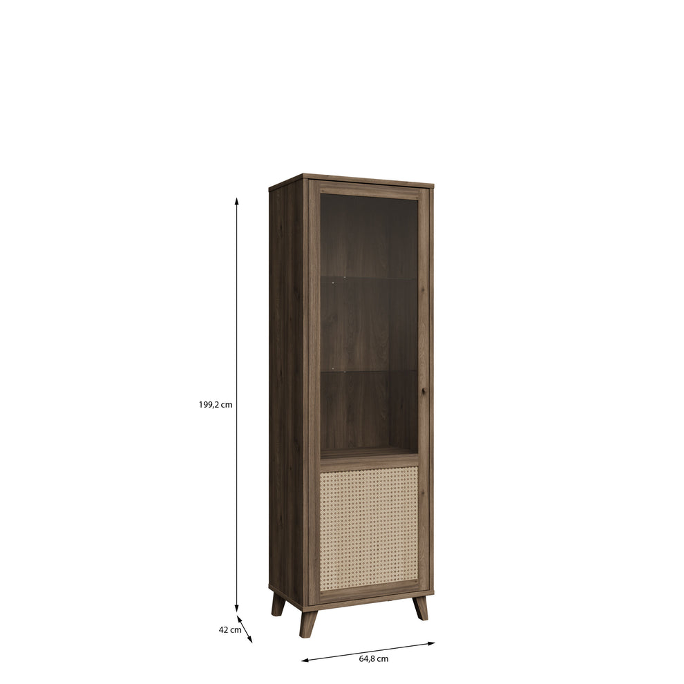 Vitrina Inalta Glowkiss, Stejar Valencia Si Ratan Natural, 64.8 Cm