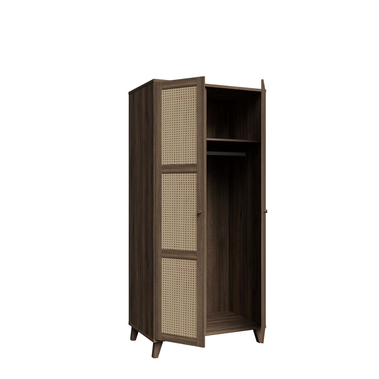 Dulap 2 Usi Glowkiss, Stejar Valencia Si Ratan Natural, 94.8 Cm