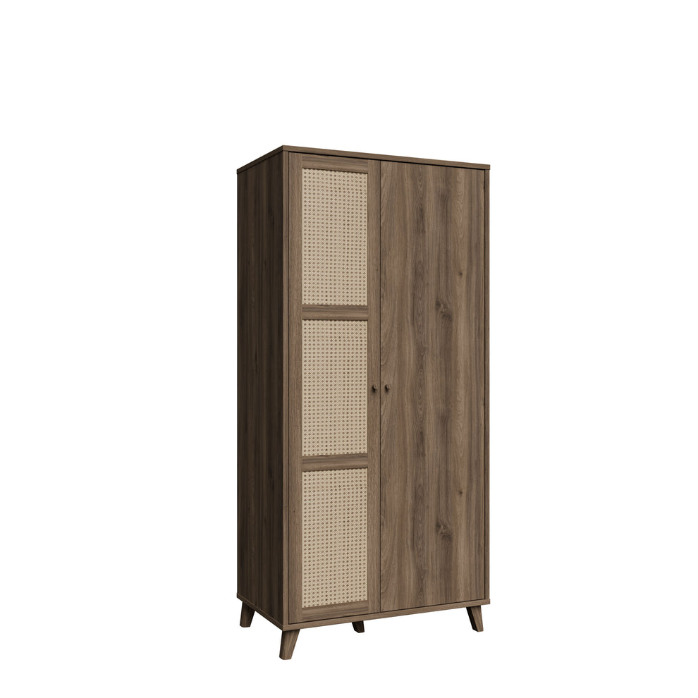 Dulap 2 Usi Glowkiss, Stejar Valencia Si Ratan Natural, 94.8 Cm