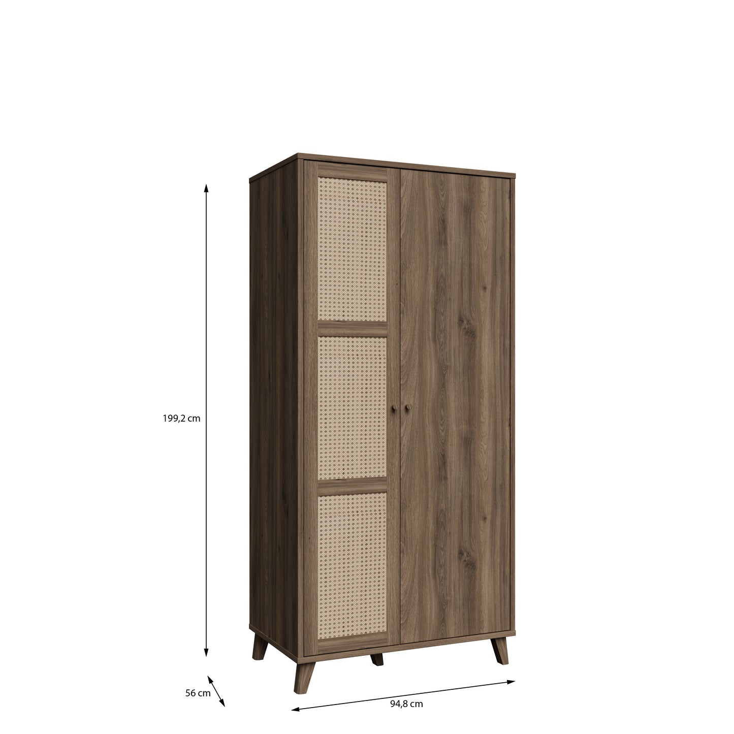 Dulap 2 Usi Glowkiss, Stejar Valencia Si Ratan Natural, 94.8 Cm