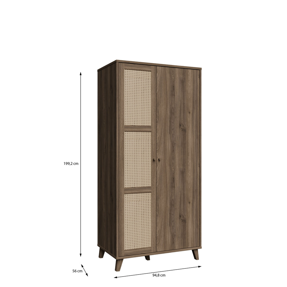 Dulap 2 Usi Glowkiss, Stejar Valencia Si Ratan Natural, 94.8 Cm