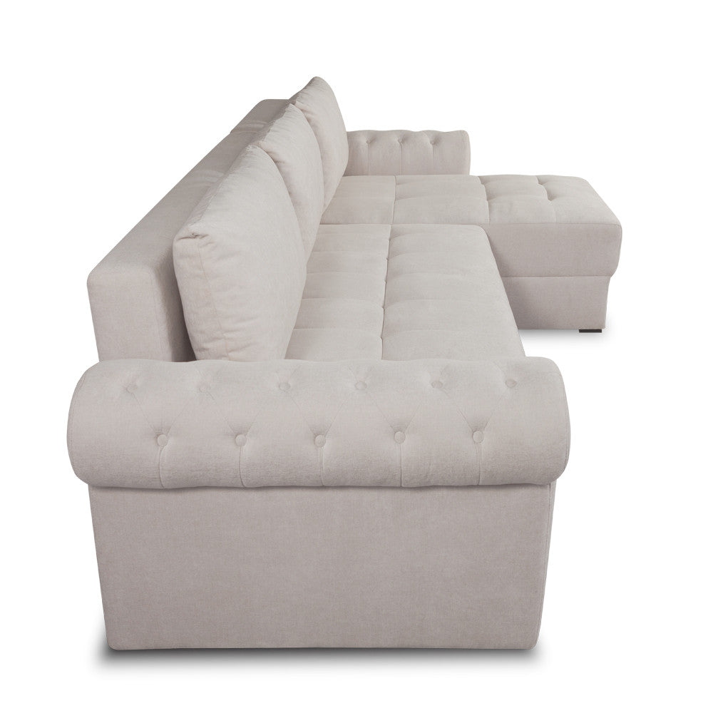 Coltar Extensibil Dreapta Trendy, 5 Locuri, Lada Depozitare, Wind 5, Crem, 275 Cm