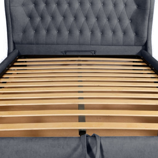 Pat Tapitat Verona, Dimensiune Saltea 140 x 200 Cm, Cu Somiera Rabatabila, Gri Inchis