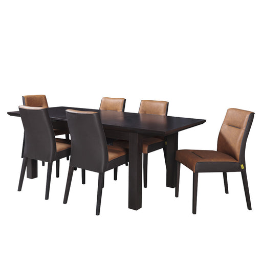 Set masa extensibila Fiona cu 6 Scaune, Brun inchis, 160/210 x 78 x 90 cm