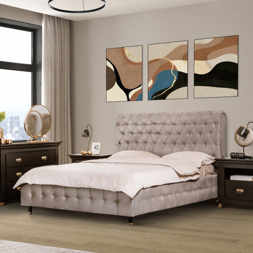 Pat Tapitat Saint Tropez, Dimensiune Saltea 180 x 200 Cm, Cu Somiera Rabatabila, Bej