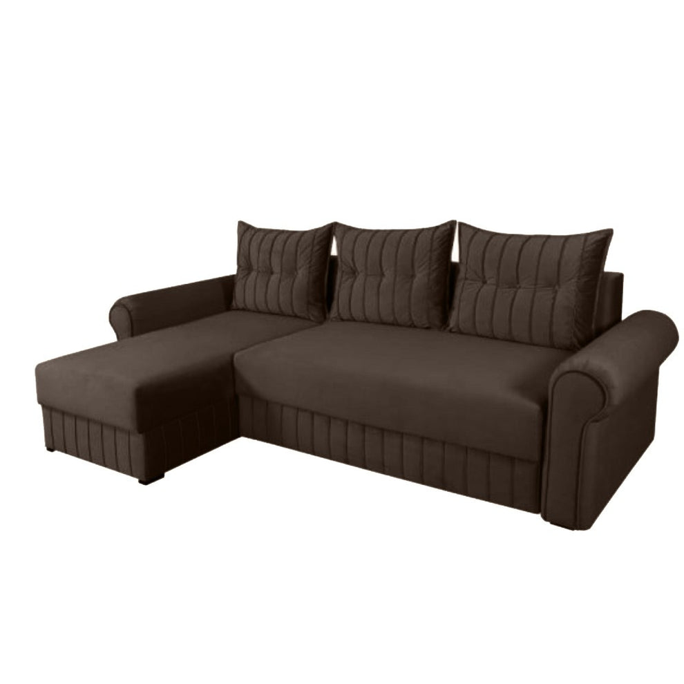 Coltar Extensibil Stanga Chic, 5 Locuri, Lada Depozitare, Maro, 273 Cm