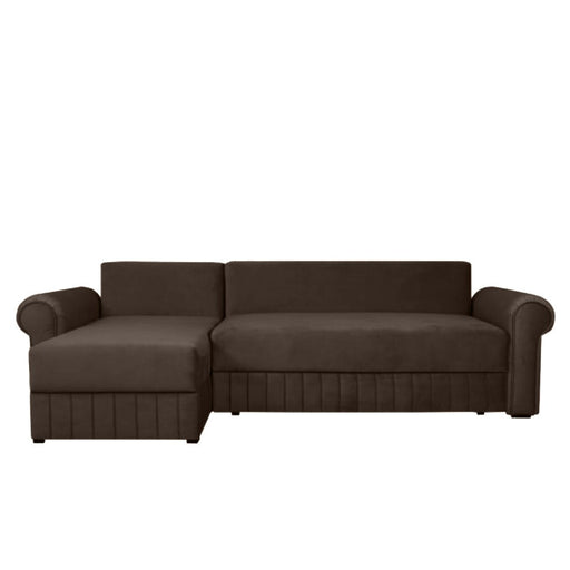 Coltar Extensibil Stanga Chic, 5 Locuri, Lada Depozitare, Maro, 273 Cm