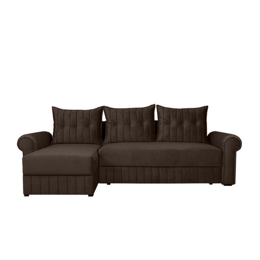Coltar Extensibil Stanga Chic, 5 Locuri, Lada Depozitare, Maro, 273 Cm