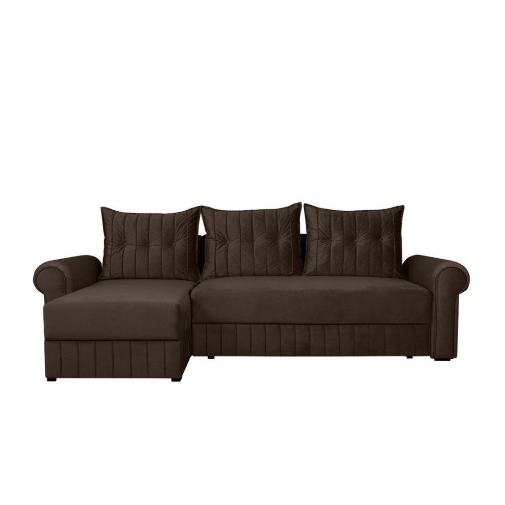 Coltar Extensibil Stanga Chic, 5 Locuri, Lada Depozitare, Maro, 273 Cm