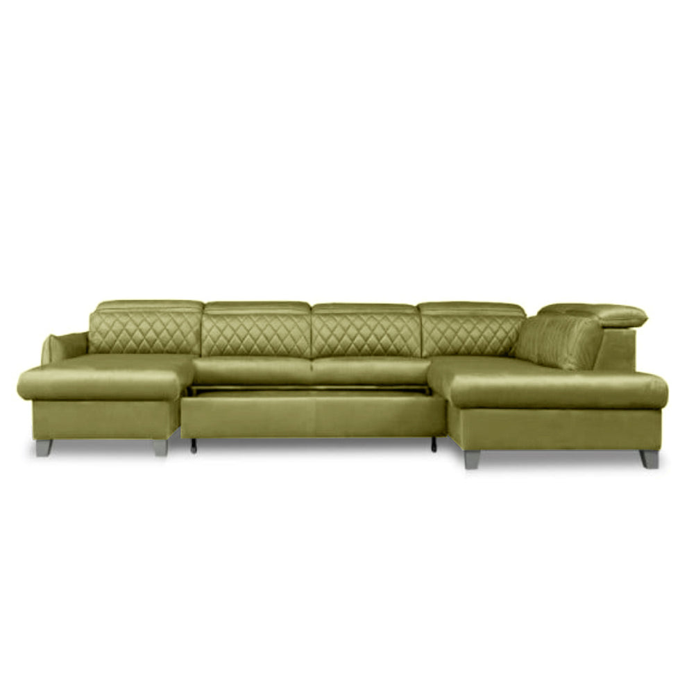 Coltar U Extensibil Tiago, Dreapta, 6 Locuri, Tetiere Reglabile, Verde Olive, 330 Cm