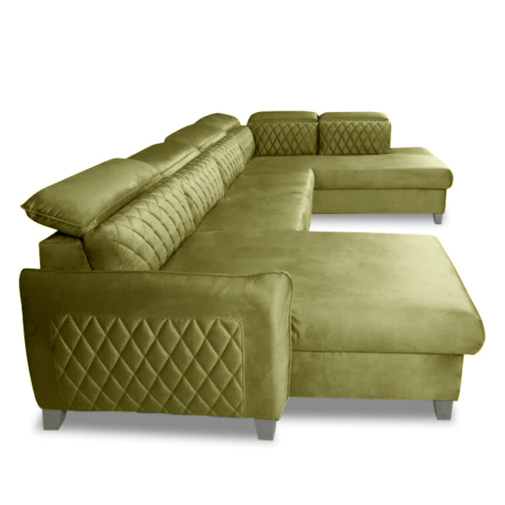 Coltar U Extensibil Tiago, Dreapta, 6 Locuri, Tetiere Reglabile, Verde Olive, 330 Cm