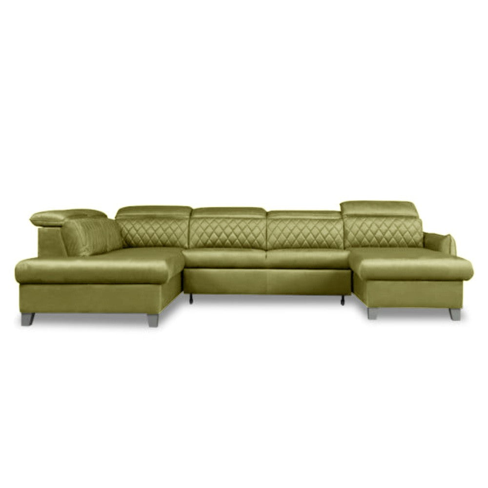 Coltar U Extensibil Tiago, Stanga, 6 Locuri, Tetiere Reglabile, Verde Olive, 330 Cm