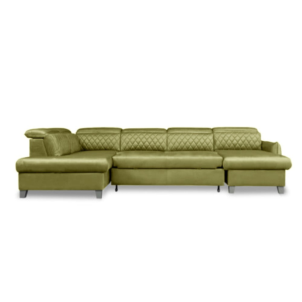 Coltar U Extensibil Tiago, Stanga, 6 Locuri, Tetiere Reglabile, Verde Olive, 330 Cm