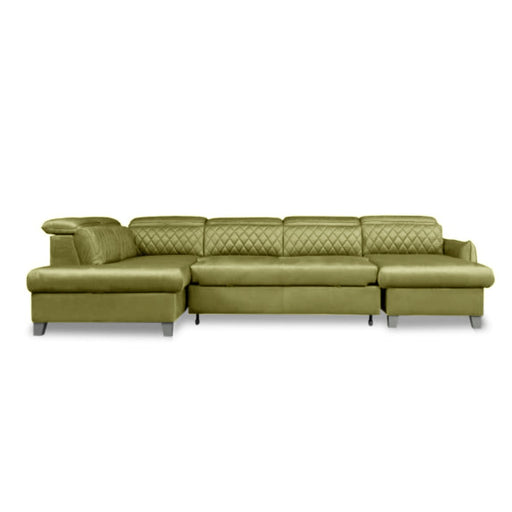 Coltar U Extensibil Tiago, Stanga, 6 Locuri, Tetiere Reglabile, Verde Olive, 330 Cm