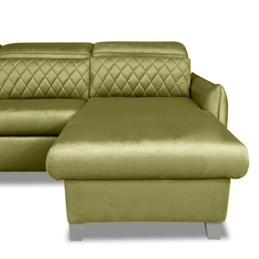 Coltar U Extensibil Tiago, Stanga, 6 Locuri, Tetiere Reglabile, Verde Olive, 330 Cm
