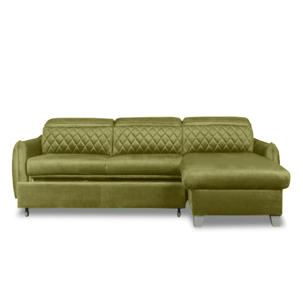 Coltar Extensibil Cu Insula Dreapta Tiago, 5 Locuri, Tetiere Reglabile, Verde Olive, 243 Cm