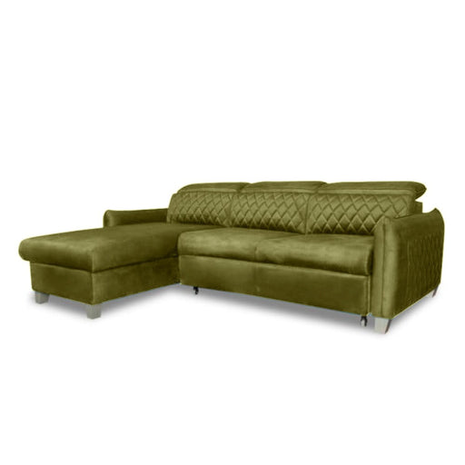 Coltar Extensibil Cu Insula Stanga Tiago, 5 Locuri, Tetiere Reglabile, Verde Olive, 243 Cm