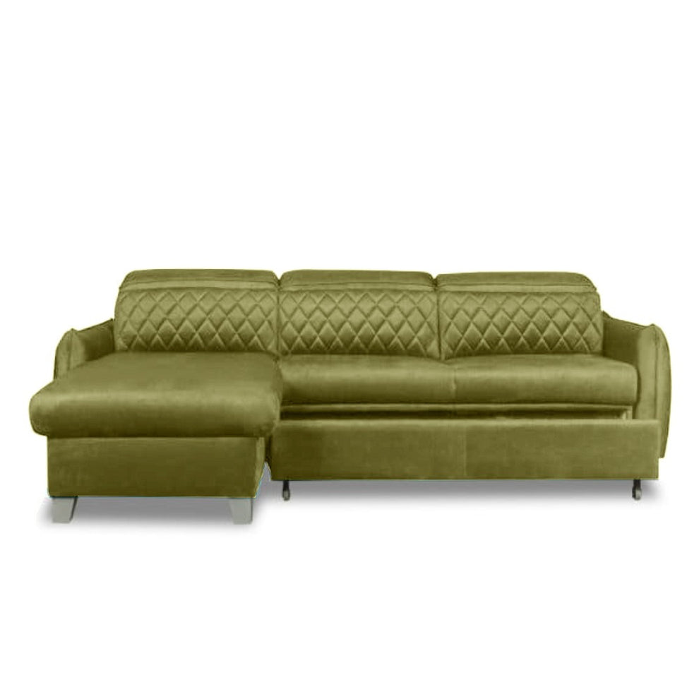 Coltar Extensibil Cu Insula Stanga Tiago, 5 Locuri, Tetiere Reglabile, Verde Olive, 243 Cm