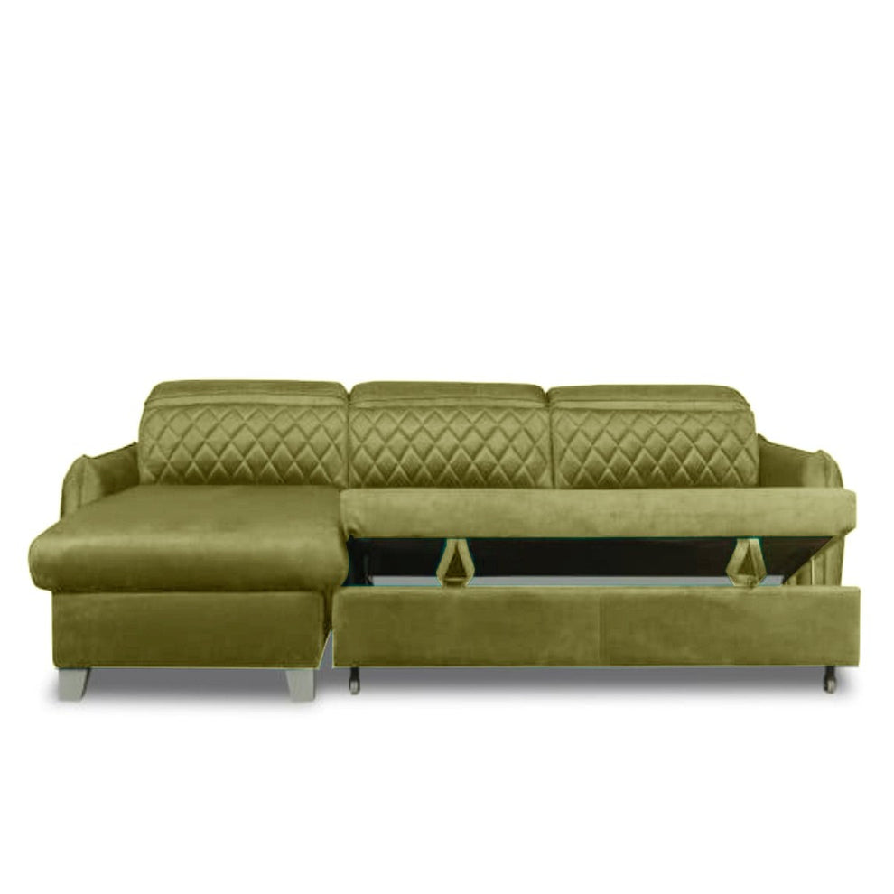 Coltar Extensibil Cu Insula Stanga Tiago, 5 Locuri, Tetiere Reglabile, Verde Olive, 243 Cm