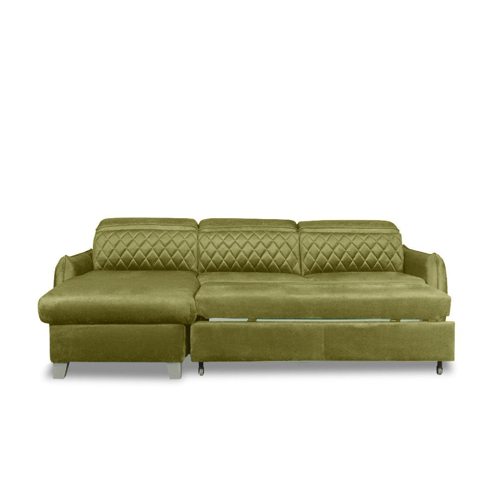 Coltar Extensibil Cu Insula Stanga Tiago, 5 Locuri, Tetiere Reglabile, Verde Olive, 243 Cm