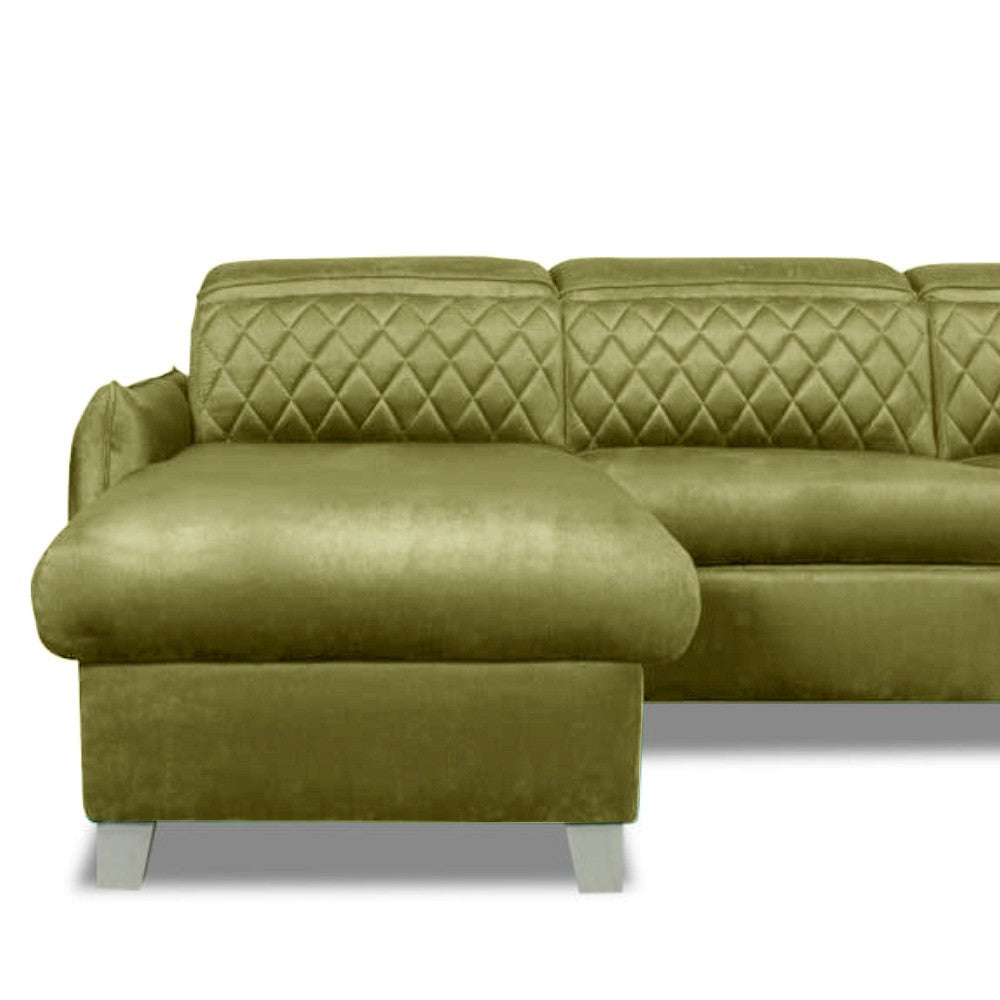 Coltar Extensibil Cu Insula Stanga Tiago, 5 Locuri, Tetiere Reglabile, Verde Olive, 243 Cm