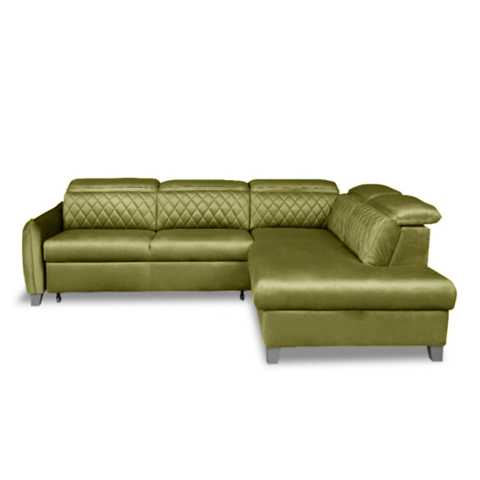 Coltar Extensibil Cu Otoman Dreapta Tiago, 5 Locuri, Tetiere Reglabile, Verde Olive, 255 Cm