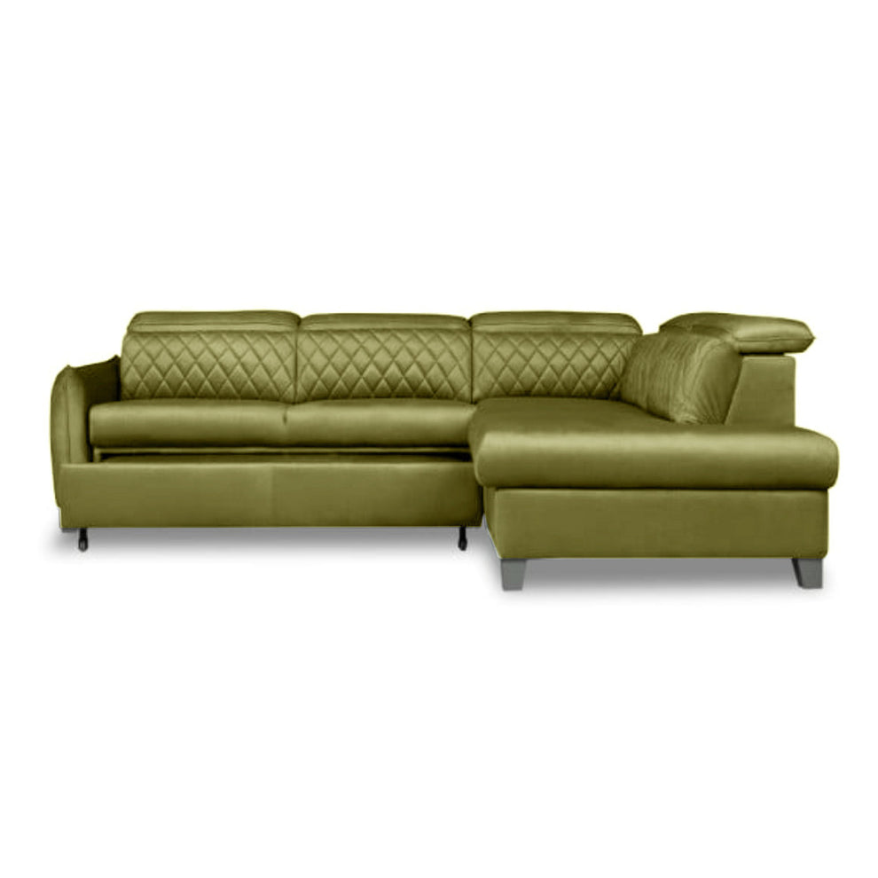 Coltar Extensibil Cu Otoman Dreapta Tiago, 5 Locuri, Tetiere Reglabile, Verde Olive, 255 Cm