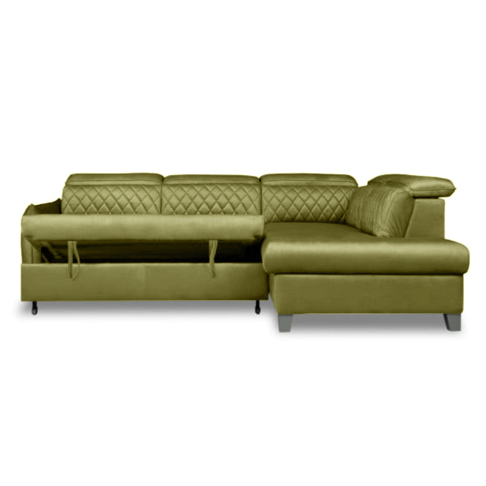 Coltar Extensibil Cu Otoman Dreapta Tiago, 5 Locuri, Tetiere Reglabile, Verde Olive, 255 Cm