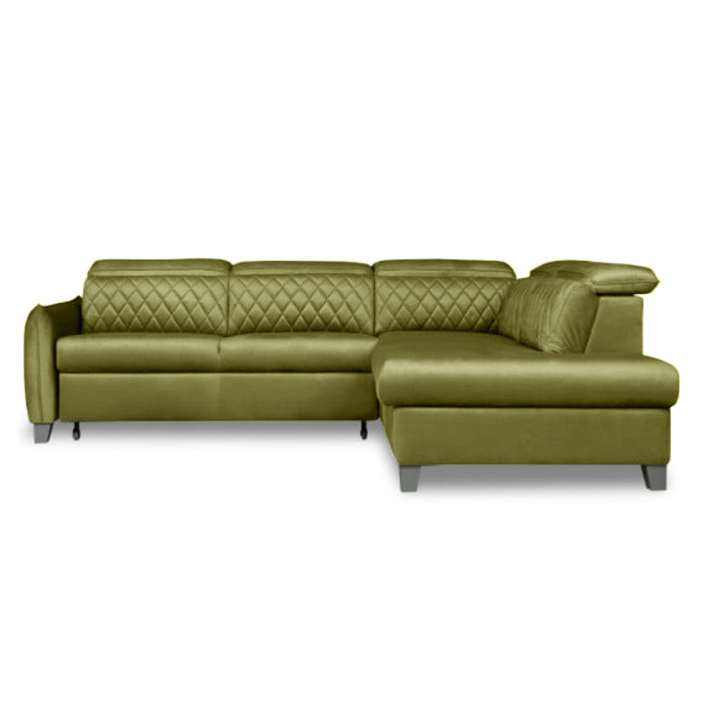 Coltar Extensibil Cu Otoman Dreapta Tiago, 5 Locuri, Tetiere Reglabile, Verde Olive, 255 Cm