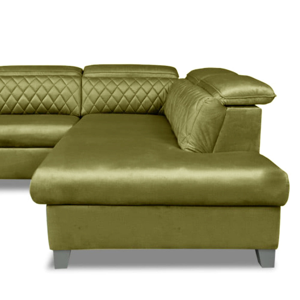 Coltar Extensibil Cu Otoman Dreapta Tiago, 5 Locuri, Tetiere Reglabile, Verde Olive, 255 Cm