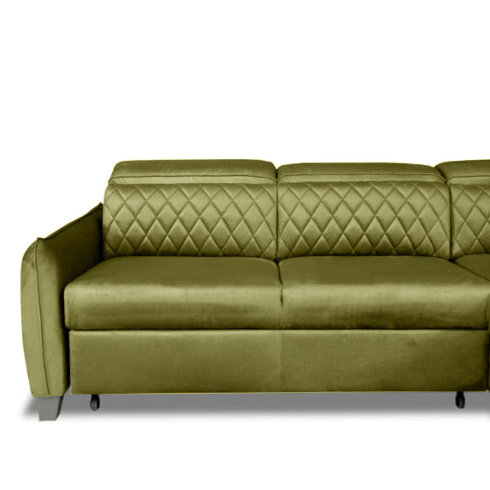 Coltar Extensibil Cu Otoman Dreapta Tiago, 5 Locuri, Tetiere Reglabile, Verde Olive, 255 Cm
