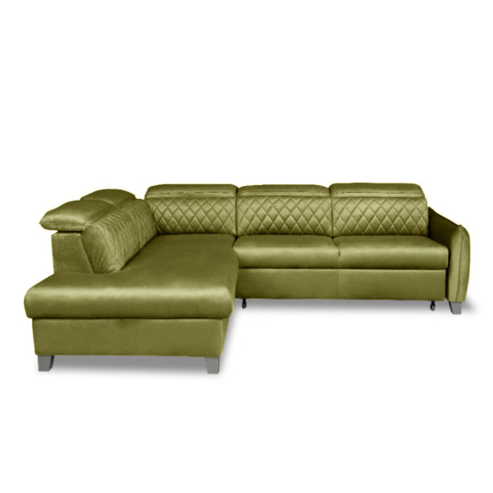 Coltar Extensibil Cu Otoman Stanga Tiago, 5 Locuri, Tetiere Reglabile, Negru, Verde Olive, 255 Cm