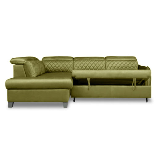 Coltar Extensibil Cu Otoman Stanga Tiago, 5 Locuri, Tetiere Reglabile, Negru, Verde Olive, 255 Cm