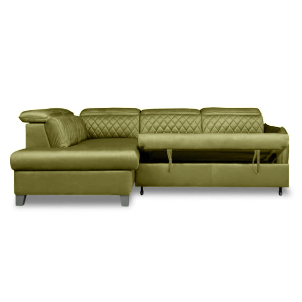 Coltar Extensibil Cu Otoman Stanga Tiago, 5 Locuri, Tetiere Reglabile, Negru, Verde Olive, 255 Cm
