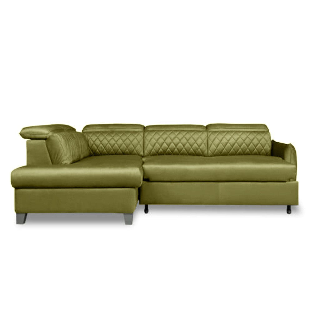 Coltar Extensibil Cu Otoman Stanga Tiago, 5 Locuri, Tetiere Reglabile, Negru, Verde Olive, 255 Cm