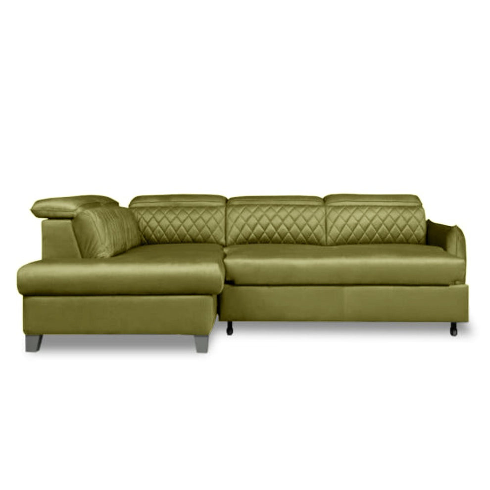 Coltar Extensibil Cu Otoman Stanga Tiago, 5 Locuri, Tetiere Reglabile, Negru, Verde Olive, 255 Cm